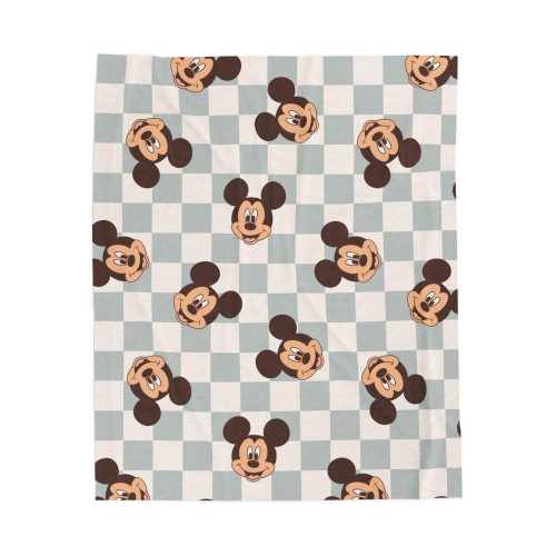 Mickey Blue Checkered Plush Blanket