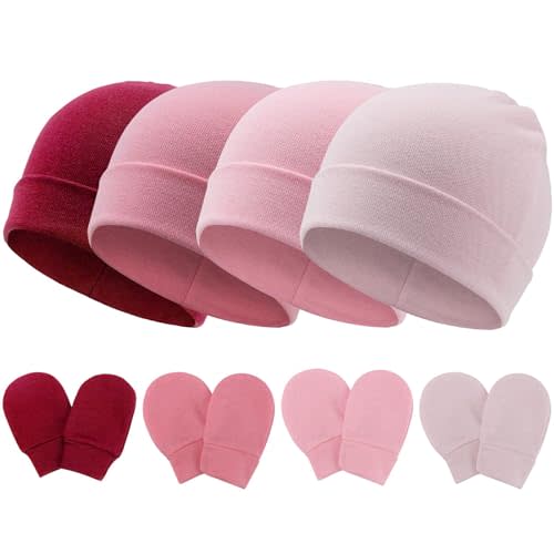 BQUBO Baby Hats and Mittens Infant Cotton Beanie Gloves No Scratch Set Newborn Hospital Hat for Boys Girls