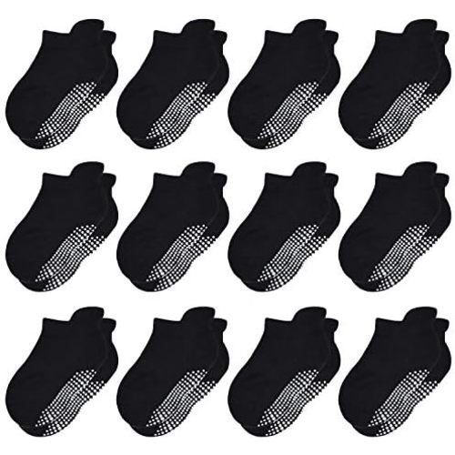 Tphon Non Slip Toddler Socks 12 Pairs Kids Grip Sock for Boys Girls Baby Ankle Socks with Gripper for 0-7 Year Children