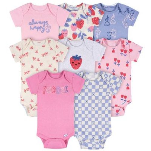 Onesies Brand Baby Girls' 8-Pack Short Sleeve Onesies Bodysuits, Berry Happy, 3-6M