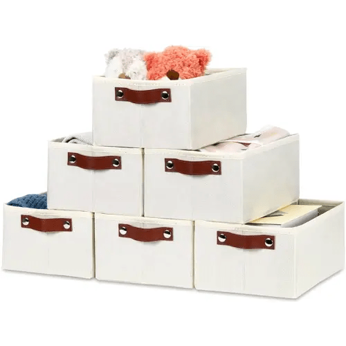 Bidtakay Small Storage Bins for Organizing Collapsible Bins for Shelves 6-Pack Hard Sided Closet Bins Cube Storage Baskets for Cabinet Pantry Organizer Bins for Toy Organization and Storage - Ivory