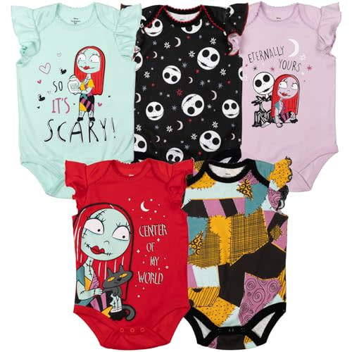 Disney Nightmare Before Christmas Sally Jack Skellington Baby Girls 5 Pack Bodysuits Newborn to Infant