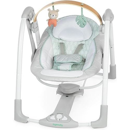 Ingenuity Cozy Spot Swing n Go Portable Swing - Removable and Rotatable Wood Toy Bar, 6-Speed, for Ages 0-9 Months, Up to 20 Pounds