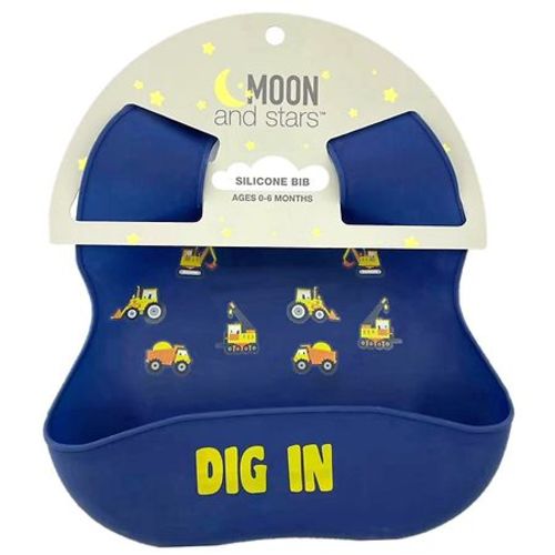 Moon & Stars Construction Worker Silicone Baby Bib, Blue