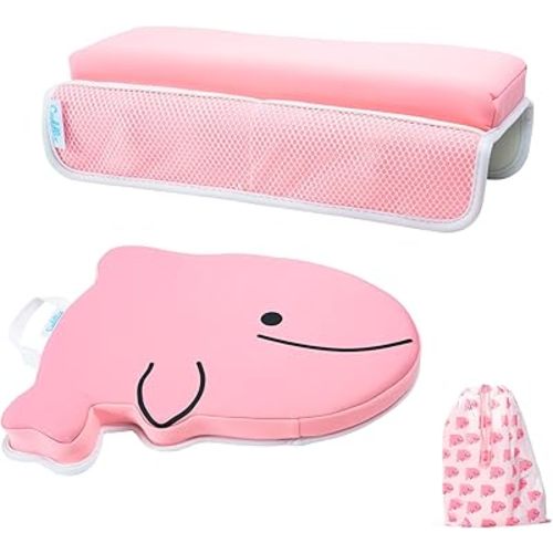 Cuddlix Baby Kneeler and Elbow Rest Pad Set for Baby Bathing Parents, Extra Thick Soft Mat with Organizer Pockets - Painless Kneeling Quick Drying Non-Slip for Newborn, Pastel Pink