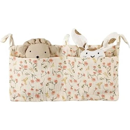 Lily Brown Cribs Storage Bag Baby Bedside Hanging Storage Bag For Drool Bibs Diaper Multifunctional Hanging Pocket Cotton Organizer Cotton Material