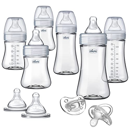 Chicco Duo Deluxe Hybrid Baby Bottle Gift Set with Invinci-Glass Inside/Plastic Outside - Clear/Grey