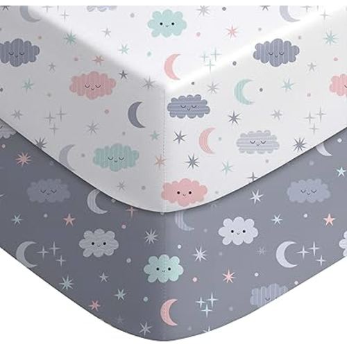 Yoofoss Baby Crib Sheets for Boys Girls, Fitted Crib Sheet 2 Pack for Standard Crib and Toddler Mattress, Super Soft Microfiber Baby Sheet 28x52x8in(Cloud)