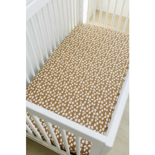 Mustard Floral Stretch Crib Sheet | Bamboo | Baby Essentials