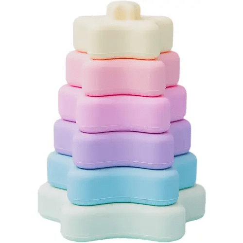 Promise Babe Stacking Toys, Silicone Stacking Rings Teething Toy with Star Shape, Soft Building Blocks, Montessori Early Educational Toy for 6 Month+ Boys & Girls 6Pcs