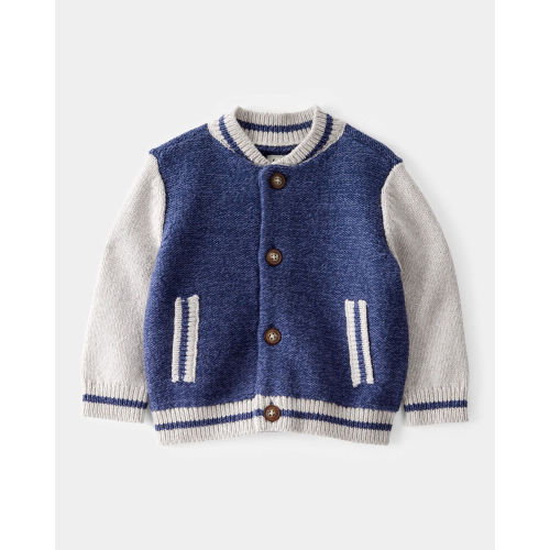 Navy Baby Jersey Knit Varsity Button-Down Sweater - Navy