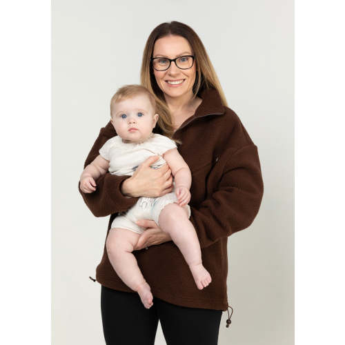 Cosy Quarter Zip Oversized Breastfeeding Fleece with Pocket - Brown