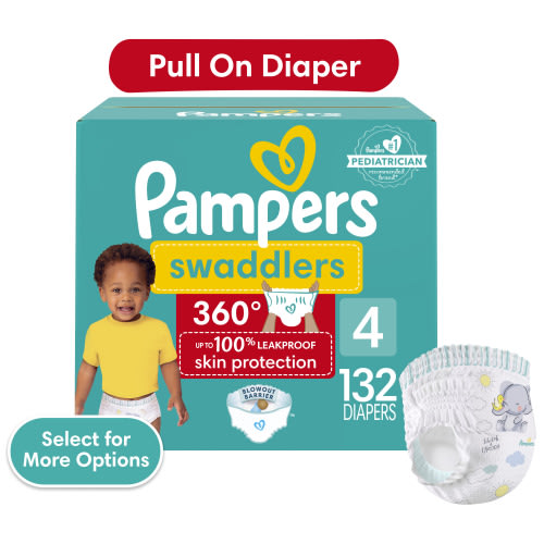 Pampers Swaddlers 360 Pull-On Baby Diapers Size 4, 132 Count (Select for More Options)