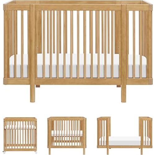 Babyletto Pogo Convertible All-Stages® Bassinet, Midi, Full-Size Crib in Honey, Greenguard Gold and FSC Certified, Portable & Adjustable with Conversion Kits and Pads Included
