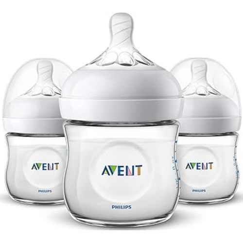 Philips AVENT Natural Baby Bottle, SCF010/37, Clear, 4 Ounce (Pack of 3)