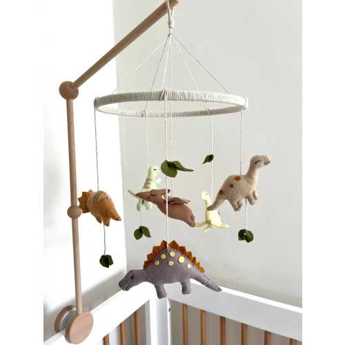 Rita & Bird Dinosaur Crib Mobile – Handmade Baby Mobile - Neutral Earth Tones – Felt Nursery Decor
