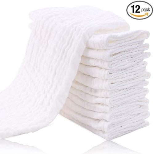 12 Pack Muslin Burp Cloths