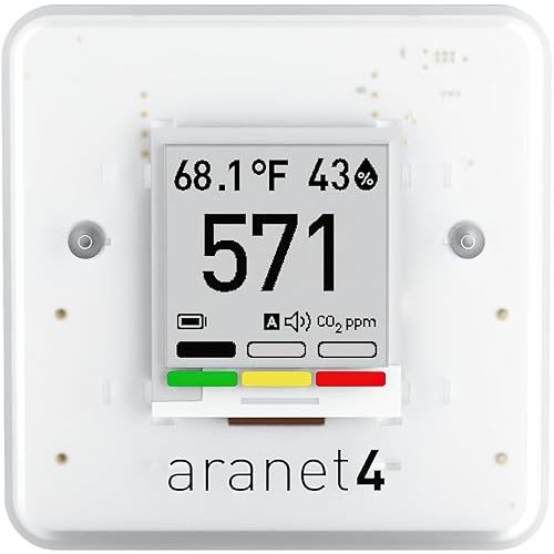 SAF Aranet4 Home: Wireless Indoor Air Quality Monitor for Office or School (CO2, Temperature, Humidity and More) Portable, Battery Powered, E-Ink Screen, App for Configuration & Data History