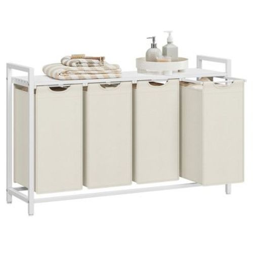Vasagle Laundry Hamper Laundry Basket Laundry Sorter With 4 Pull-out And Removable Bags Shelf 4 X 10.6 Gallons White