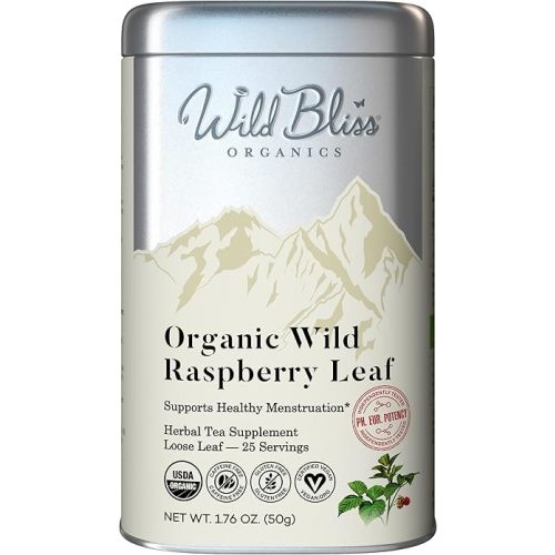 Wild Bliss Organic Red Raspberry Leaf Tea Pregnancy and Menstrual Support - Loose Leaf Herbal Tea - 1.76 Oz - 25 Servings