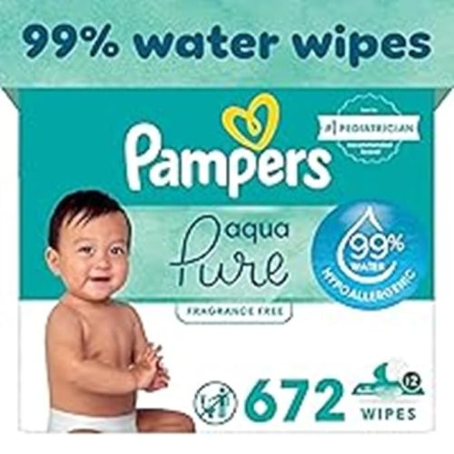 Pampers Aqua Pure Sensitive Baby Wipes, 99% Water, Hypoallergenic, Unscented Baby Wipes, 672 Baby Wipes Total (12 Flip-Top Packs) - 56 Count (Pack of 12)