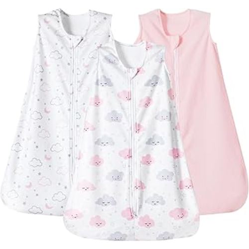 PHF 3 Pack Warm Micro-Fleece Baby Sleep Sack 6-12 Months, Soft Baby Wearable Blanket, 2-Way Zipper Sleeping Bags, Comfy Toddler Sleeping Sack for Girls, Medium Size, Clouds