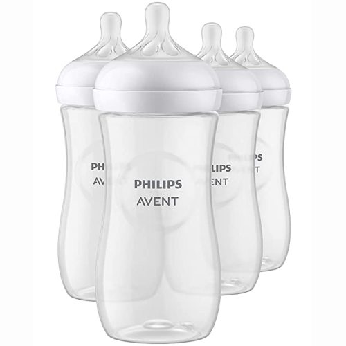 Philips AVENT Natural Baby Bottle with Natural Response Nipple, Clear, 9oz,  4pk, SCY903/04 Clear 9 Ounces (Pack of 4)