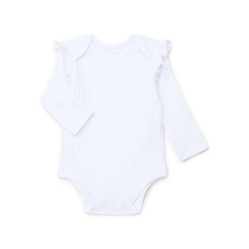Garanimals Baby Girls Ruffle Shoulder Ribbed Bodysuit with Long Sleeves, Sizes 0-24 Months
