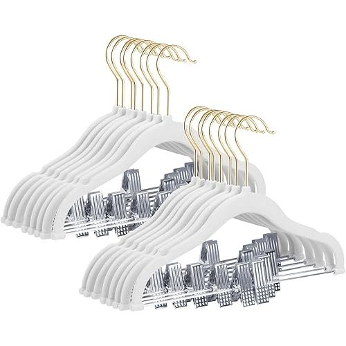Stormix Baby Hangers, 24 Pack Non-Slip Heavy-Duty Kids Hangers with Clips, Gold Hook