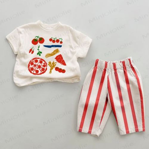 Baby Pizza Tomato Red Vertical Striped 2-piece Set