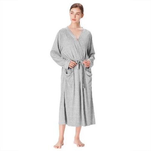 Catalonia Lightweight Ladies Bathrobe, Long Summer Robe with Pockets, Soft Summer Robes for Women, Mother's Day Gift for Women Wife (Gray / Medium)