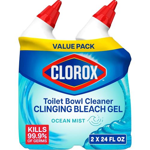 Clorox Toilet Bowl Cleaner, Clinging Bleach Gel, Ocean Mist - 24 Ounces, Pack of 2