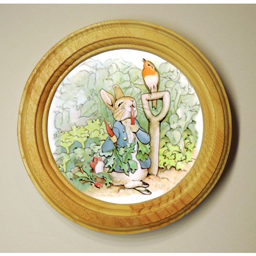 Beatrix Potter Peter Rabbit Art Print Illustration, Handmade Pine Round Wooden Framed Picture, Wall Hanging