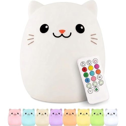 Lumipets Cat Silicone Night Light for Kids, Squishy Lamp with Remote
