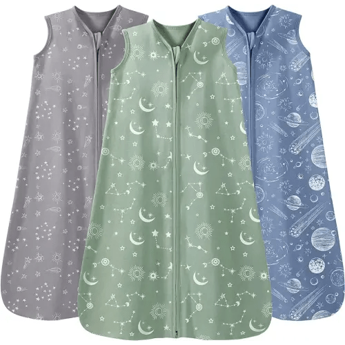 Baby Sleep Sack 0-6 Months 3 Pack 100% Cotton Lightweight 0.5 TOG Wearable Blanket Baby Sleep Bag with 2-Way Zipper for Newborn Infant