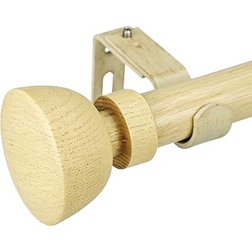 Faux Light Wood Style Curtain Rod Set with Wood Grain Round Finial, 36-72 inch, Standard Single Drapery Rod for 1 Pack, 1 inch diameter, Adjustable Length