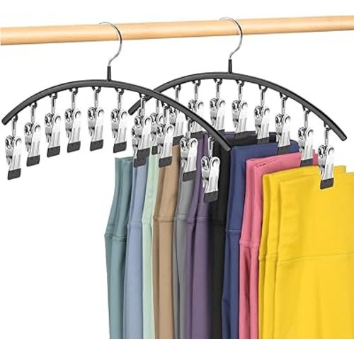 Legging Organizer for Closet,Pants Hangers, Metal Yoga Pants Hangers 2 Pack w/10 Clips, Space Saving Hanging Closet Organizer w/Closet Organizers and Storage for Pants Skirts Scarf Legging