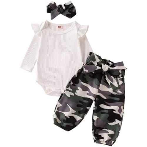 Kaipiclos Newborn Infant Girl Clothes Rib Knit Romper Daisy Print Pants Headband Baby Clothes for Girls 0 3 6 12 18 24 Months