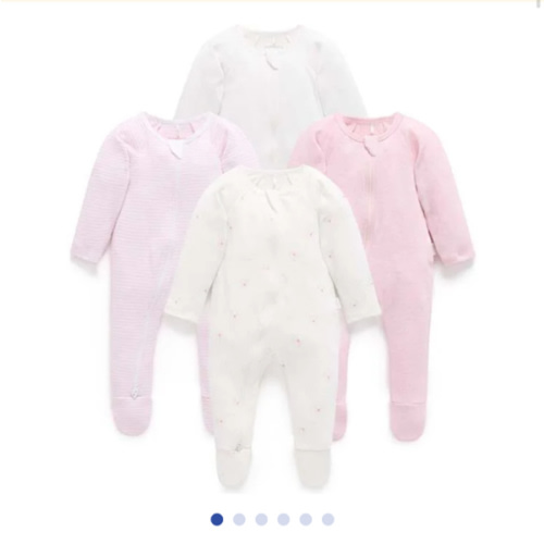 4 Pack Zip Footie Pale Pink Bear Pack - Purebaby Sleepwear | Maisonette