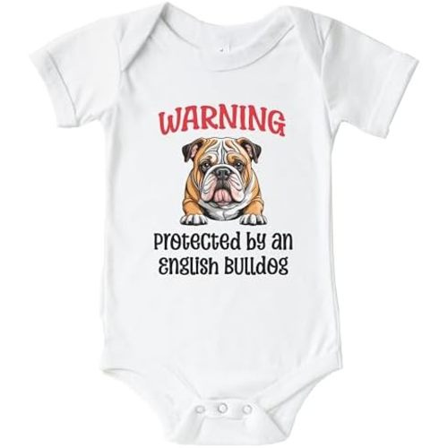 Warning Protected by an English Bulldog Funny Dog Breed Baby Bodysuit