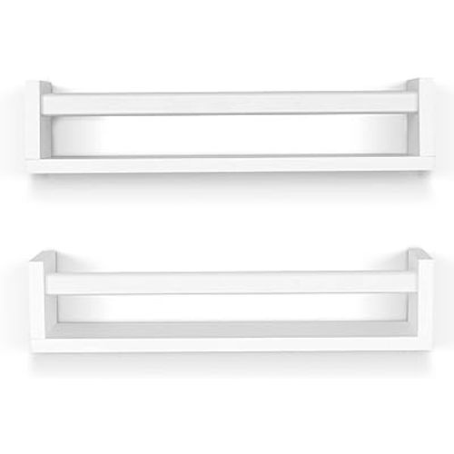 Floating Nursery Book Shelves for Wall Set of 2, Classic White Wall Bookshelf for Kids Room,Book Shelf for Kids Rooms Bedroom Bathroom (16.5 inches Set of 2 White)