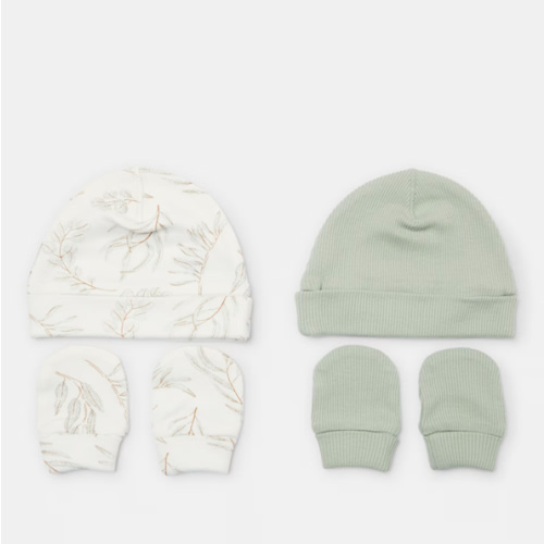 4 Pack Organic Cotton Unisex Hat and Mitten Set