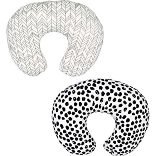 Little Jump 2 Pack Nursing Pillow Cover Slipcover for Breastfeeding Pillows, Soft and Comfortable Safely Fits On Standard Infant Nursing Pillows (Geometric & Speckles)