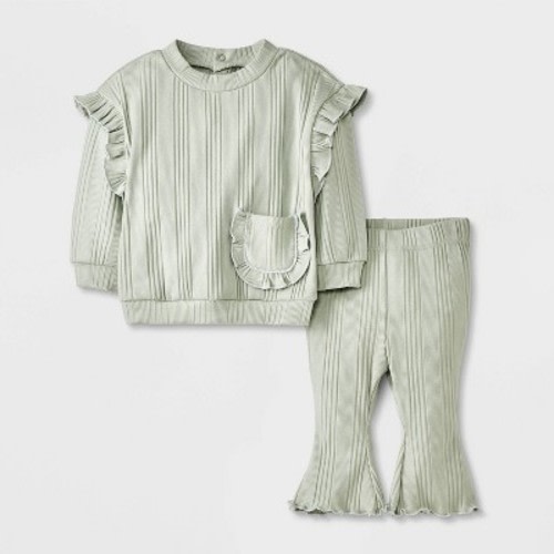 Grayson Mini Baby Girls' Mint Ruffle Pullover Set - Green 3-6M