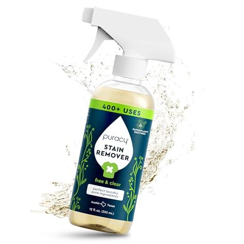 Puracy Stain Remover - Cleaning Spray, Clothes Stain Remover for Clothes, Laundry Stain Remover Spray for Clothes, Travel Stain Remover, Oil Stain Remover - Natural Spot Cleaner, 12 oz