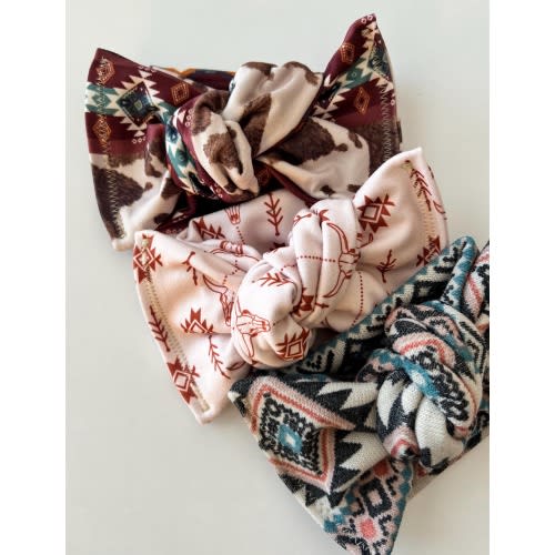 Country Western Head wraps, Baby Turban, Bow, Hand-tied, chunky Bows, Handmade, Stretch,  Accessory, Adjustable Headbands, Southwest