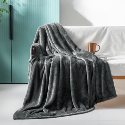 Exclusivo Mezcla Plush Fuzzy Large Fleece Throw Blanket (50" x 70", Grey)- Soft, Warm and Lightweight