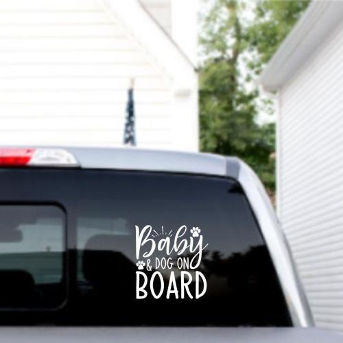 Adorable Baby & Dog on Board Decal | Vehicle Safety Sign | Pet Child Alert Sticker | Waterproof Vinyl | Easy Application