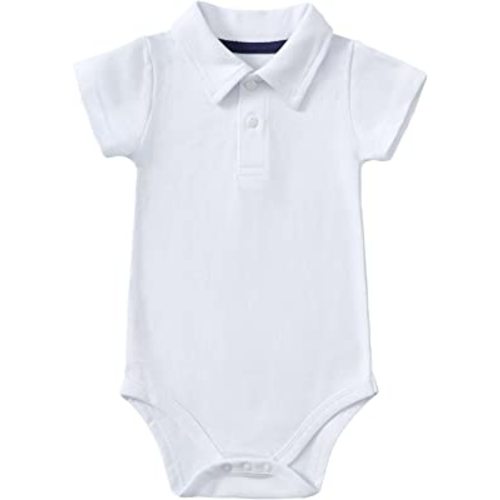 ROMPERINBOX Newborn Baby Boy Collared Onsies Polo Shirt Bodysuit (White, 3-6 Months)