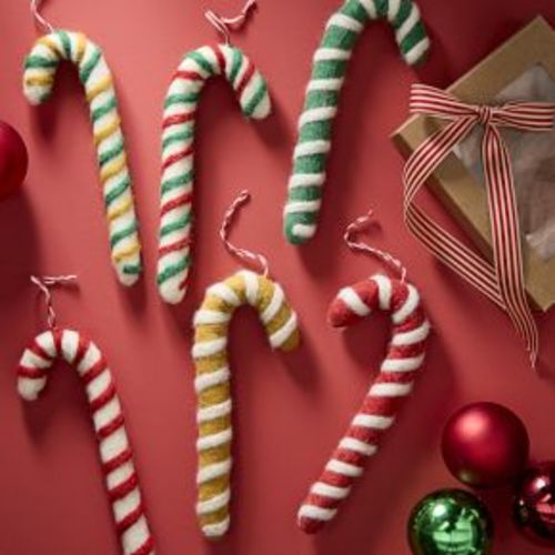 Felt Candy Cane Ornaments (Set of 6)